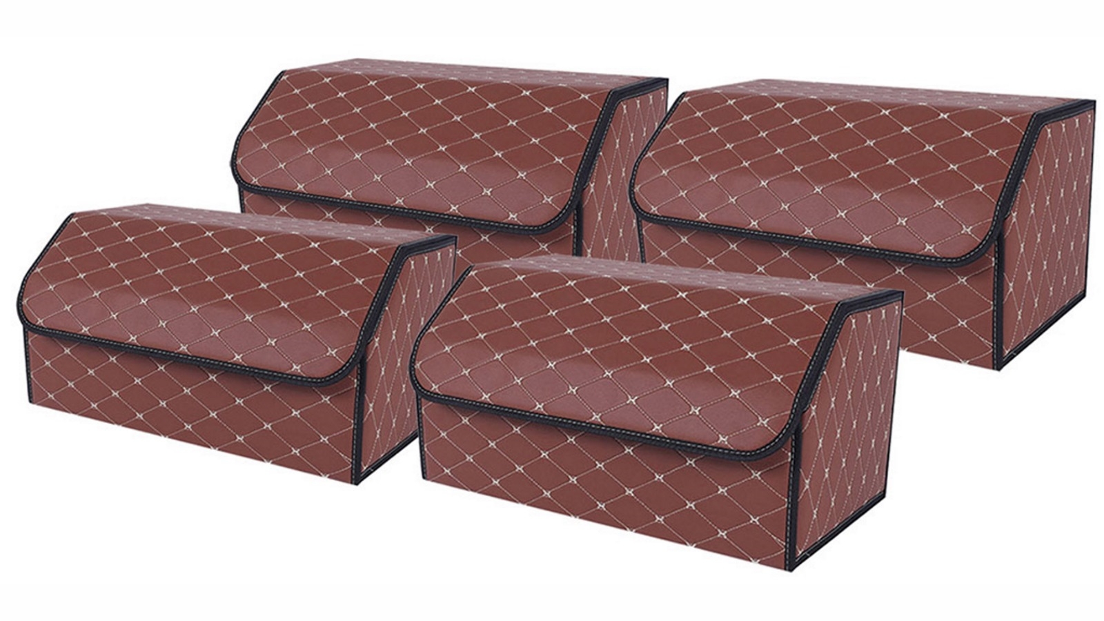 SOGA 4x Large Car Boot Storage Box - Coffee/Gold