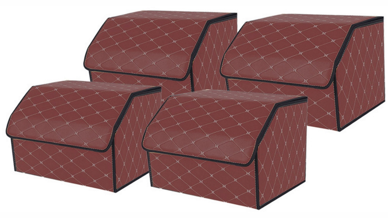 SOGA 4x Medium Car Boot Storage Box - Coffee/Gold