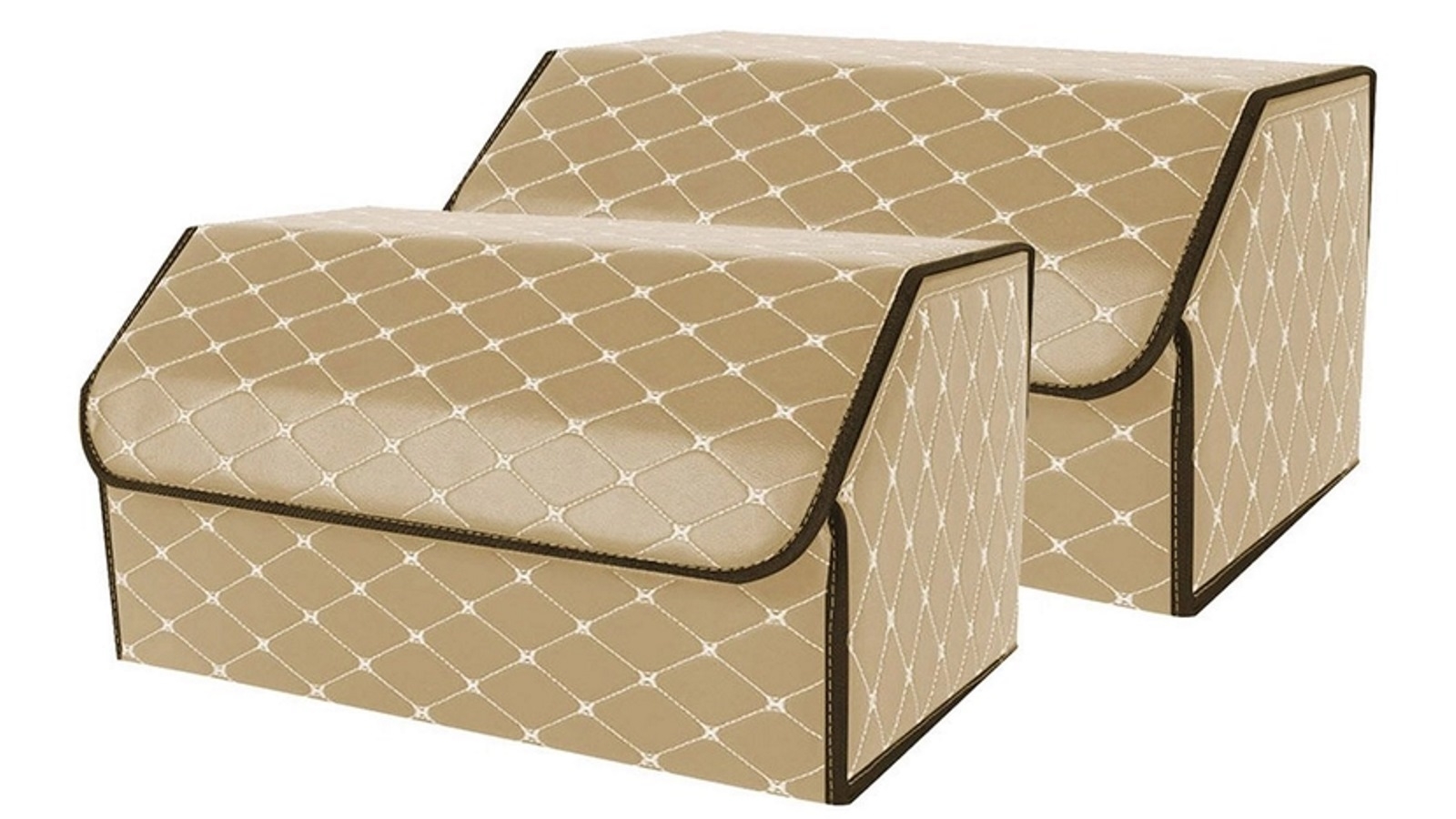 SOGA 2x Large Car Boot Storage Box - Beige/Gold