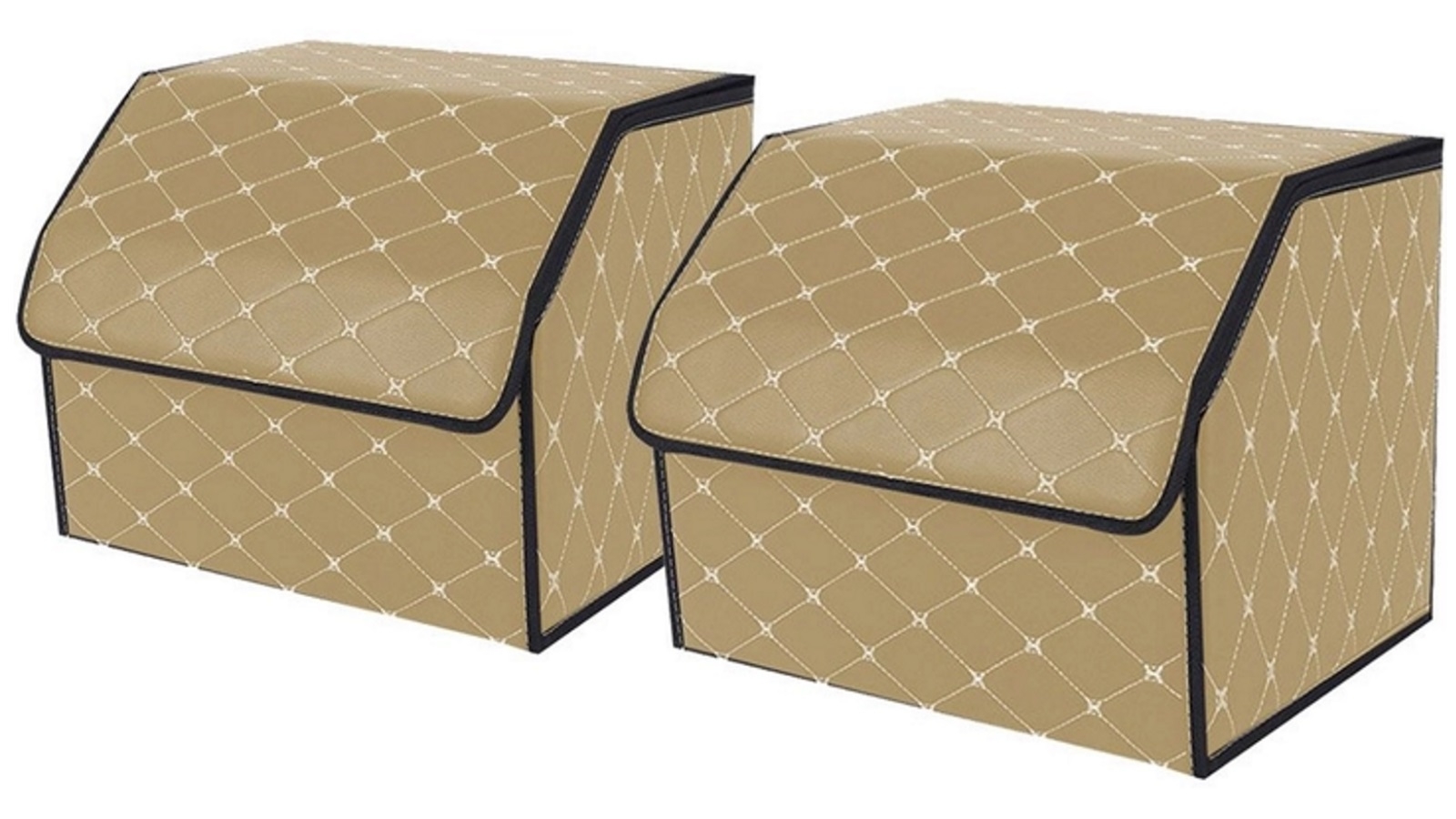 SOGA 2 x Small Leather Car Boot Organizer Portable Storage Box - Beige/Gold