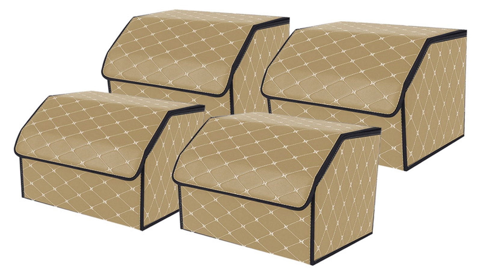 SOGA 4x Medium Car Boot Storage Box - Beige/Gold