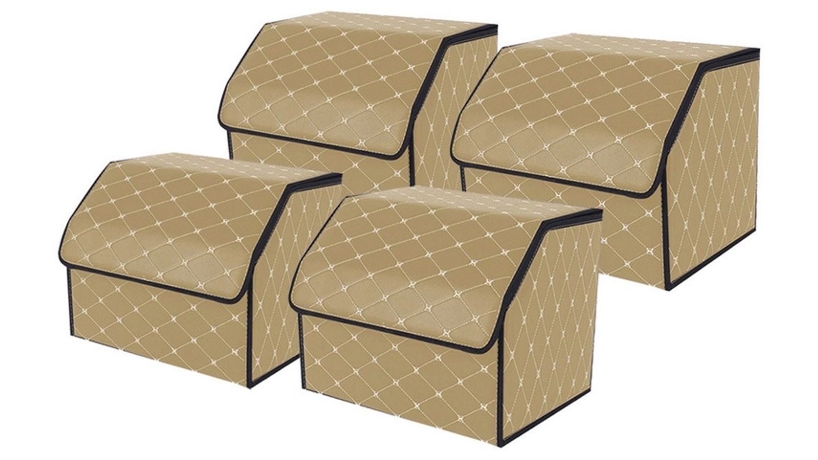 SOGA 4 x Small Leather Car Boot Organizer Portable Storage Box - Beige/Gold