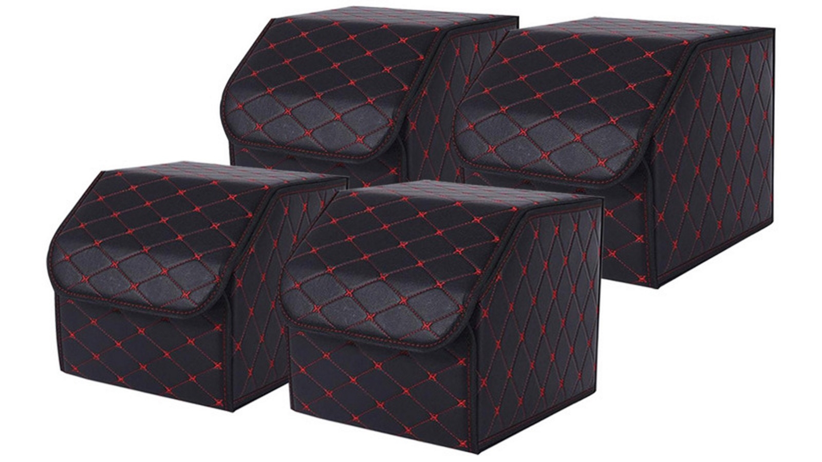 SOGA 4x Small Car Boot Storage Box - Black/Red