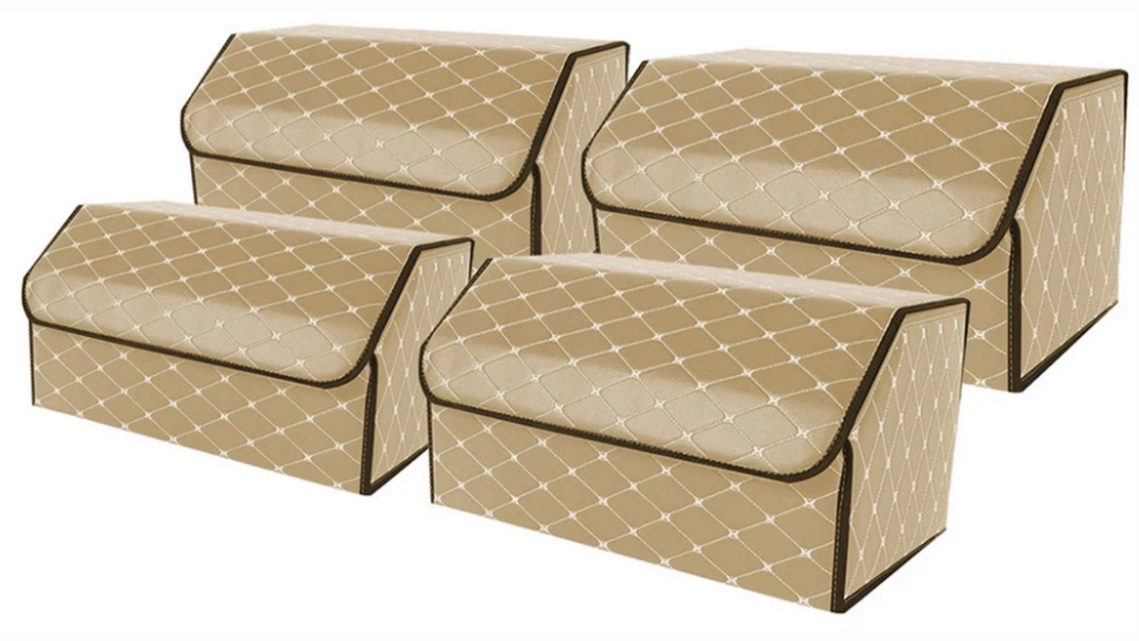 SOGA 4x Large Car Boot Storage Box - Beige/Gold