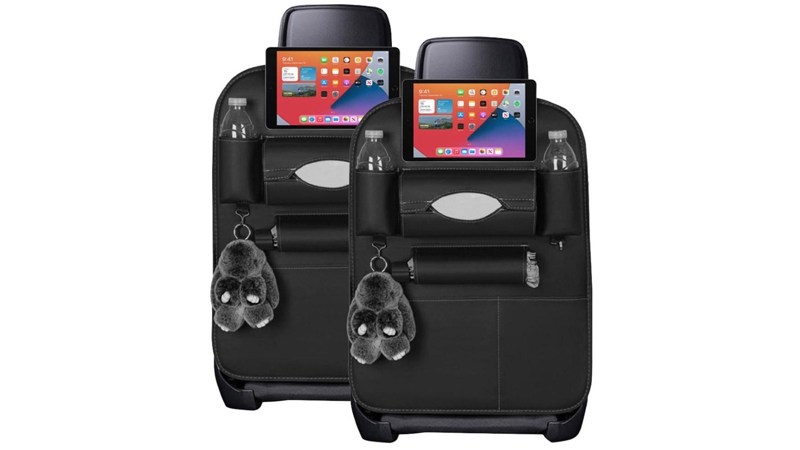 SOGA 2x PVC Leather Car Back Seat Storage Bag Multi-Pocket and iPad Mini Holder - Black