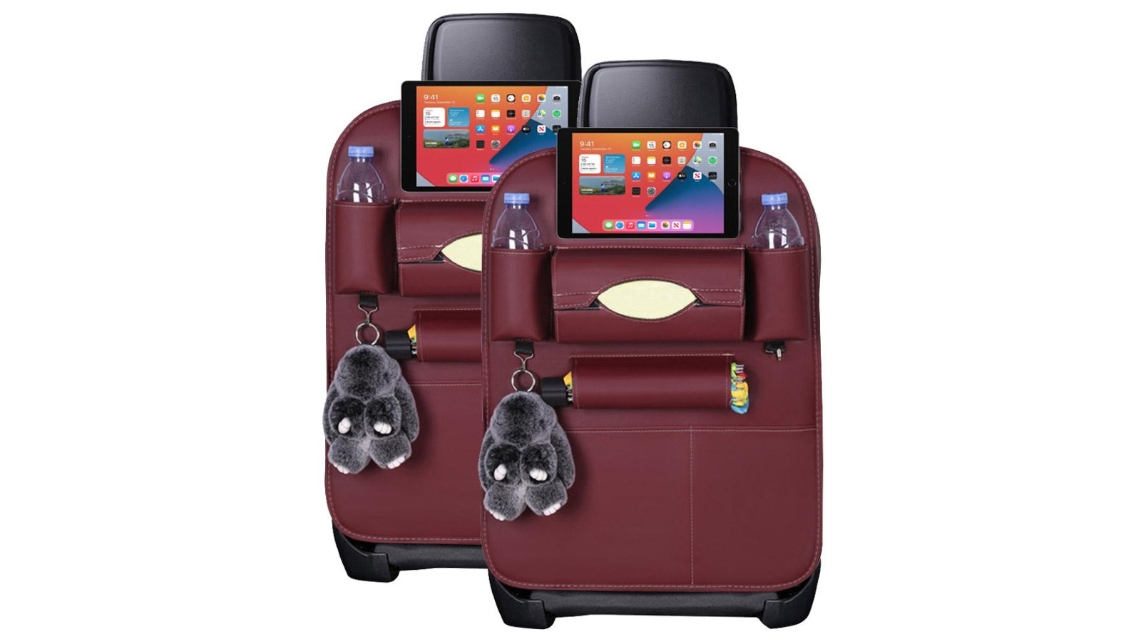 SOGA 2x PVC Leather Car Back Seat Storage Bag Multi-Pocket and iPad Mini Holder - Red