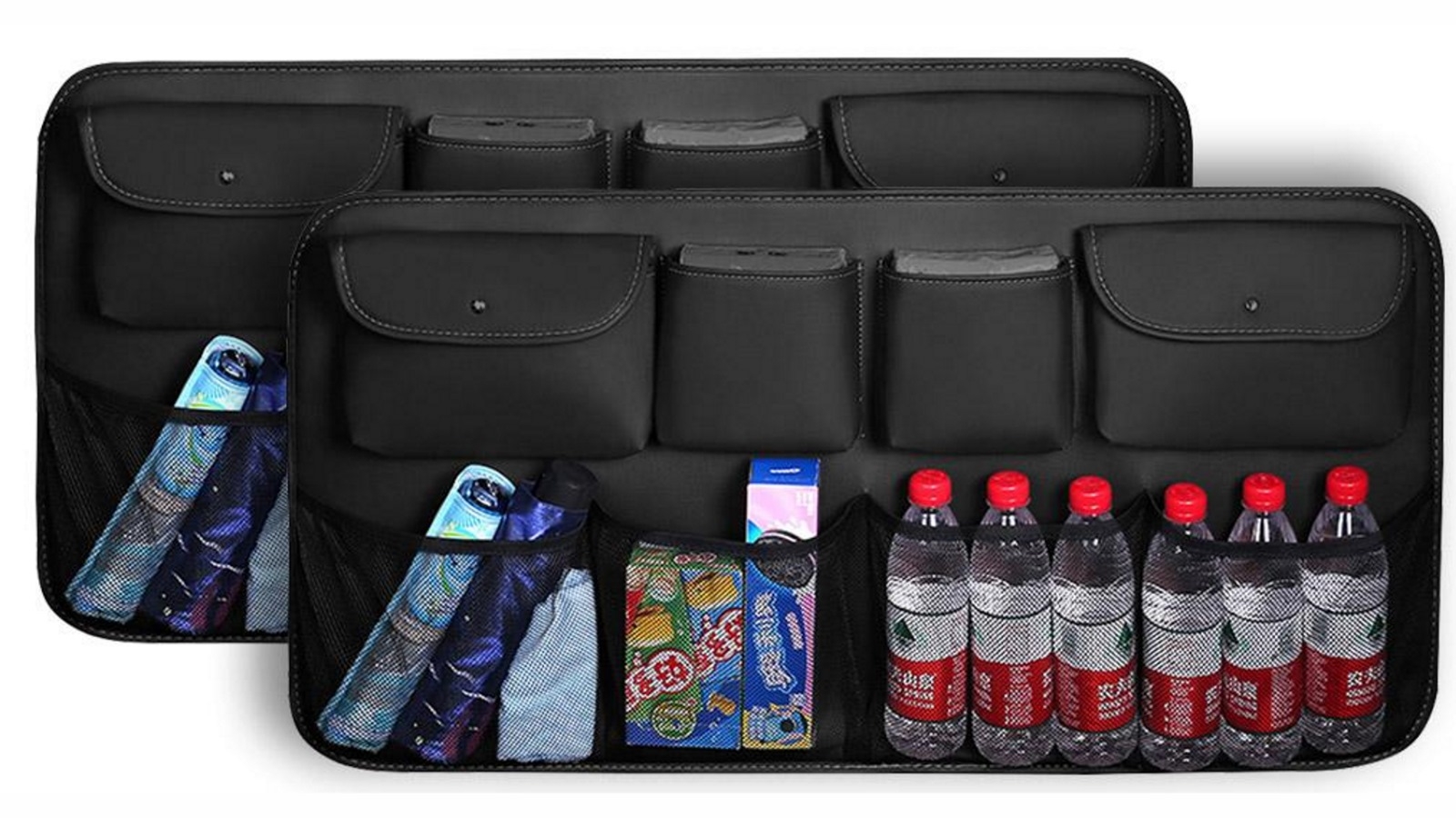 SOGA 2x Leather Car Rear Back Seat Storage Bag - Black