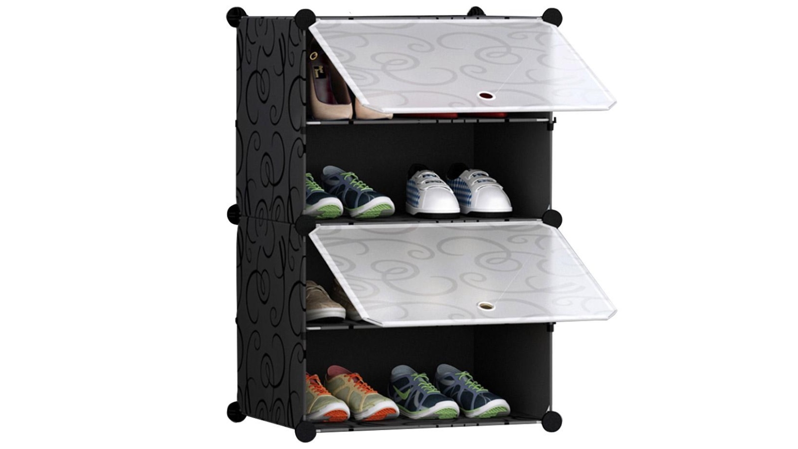 SOGA 4 Tier Portable Stackable Shoe Rack Storage Cabinet Wardrobe with Cover