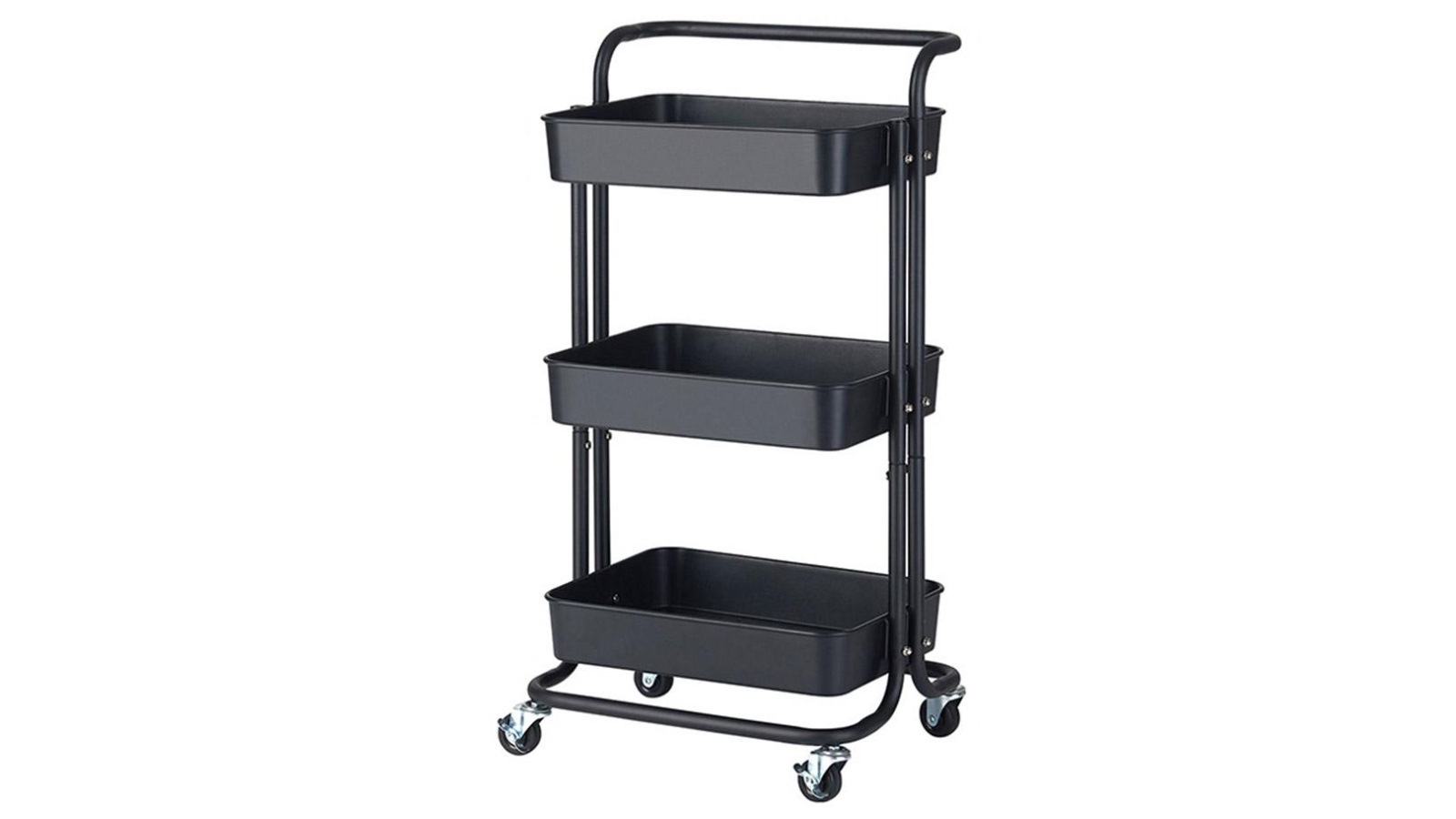SOGA 3 Tier Steel Movable Kitchen Cart Multi-Functional Shelves with Wheels - Black