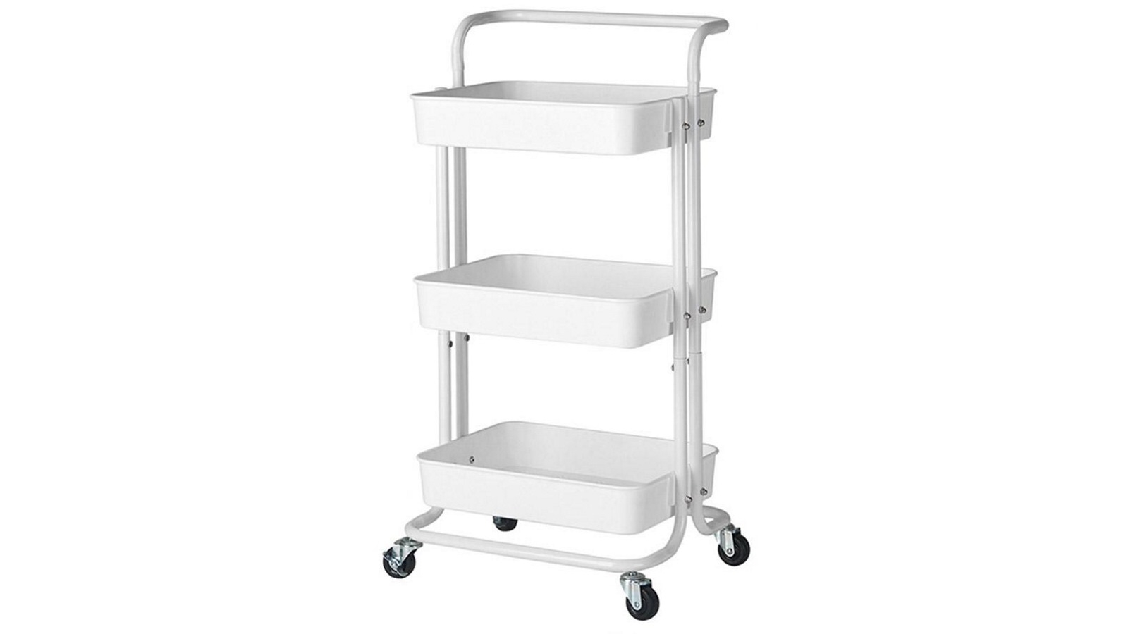 SOGA 3 Tier Steel Movable Kitchen Cart Multi-Functional Shelves with Wheels - White