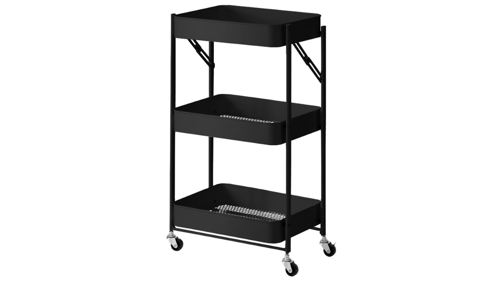 SOGA 3 Tier Steel Foldable Kitchen Cart Multi-Functional Shelves with Wheels - Black
