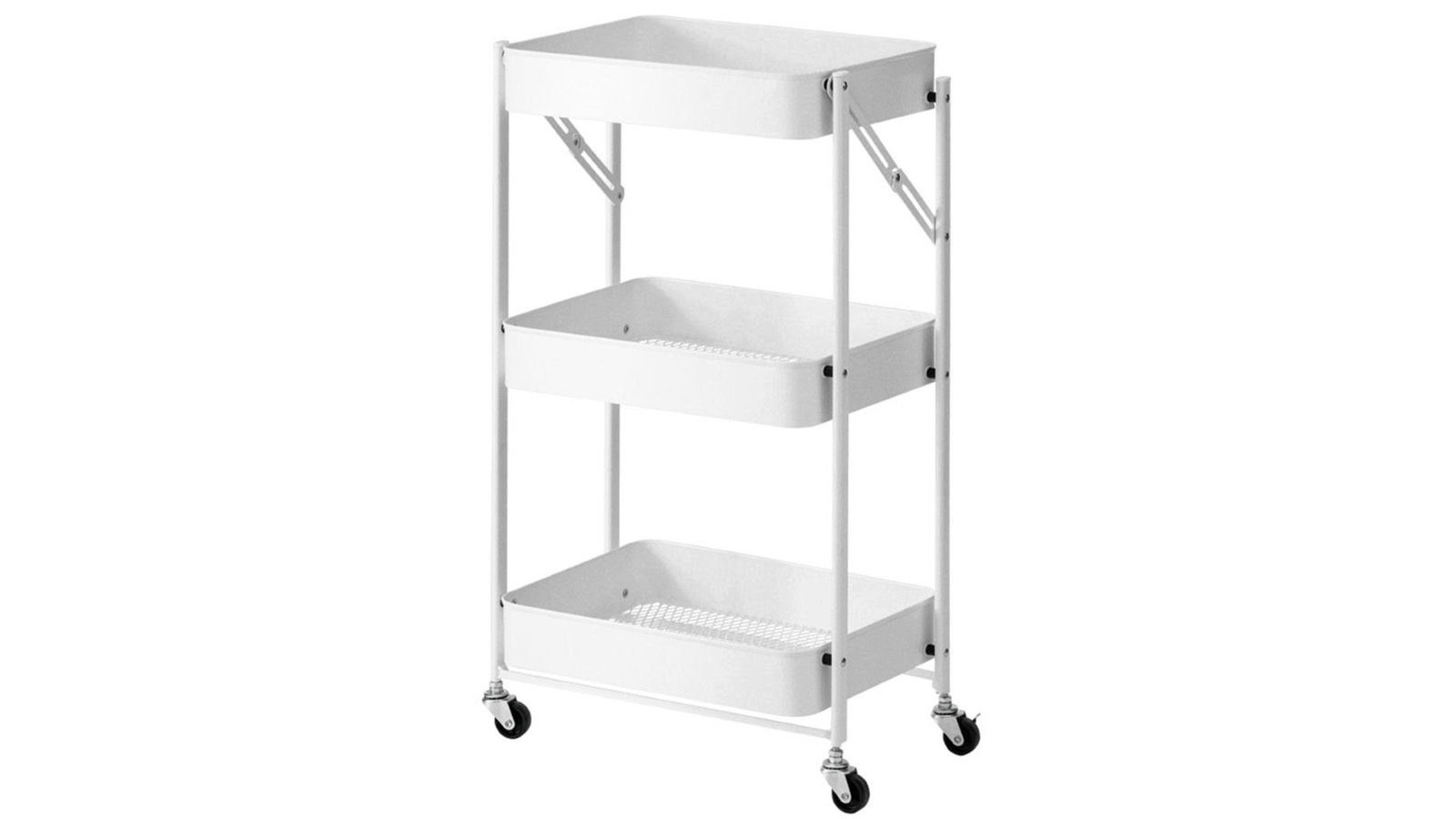 SOGA 3 Tier Steel Foldable Kitchen Cart Multi-Functional Shelves with Wheels - White
