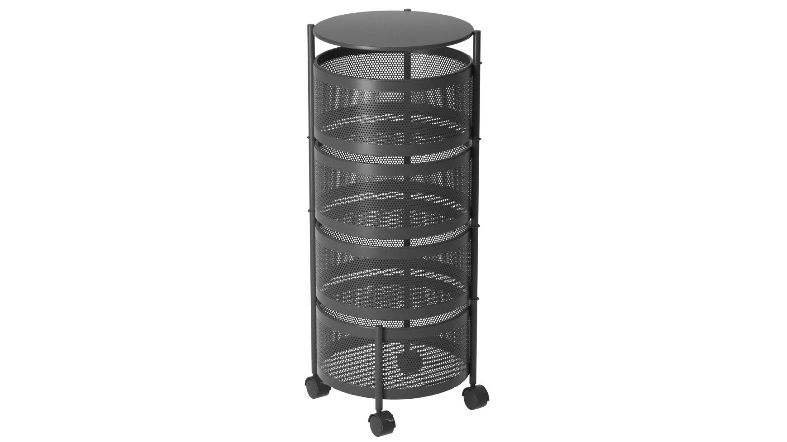 SOGA 4 Tier Steel Round Rotating Kitchen Cart Shelves with Wheels - Black