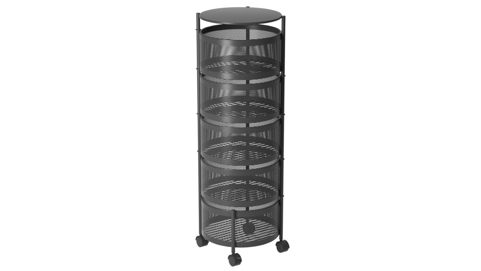 SOGA 5 Tier Steel Round Rotating Kitchen Cart Shelves with Wheels - Black