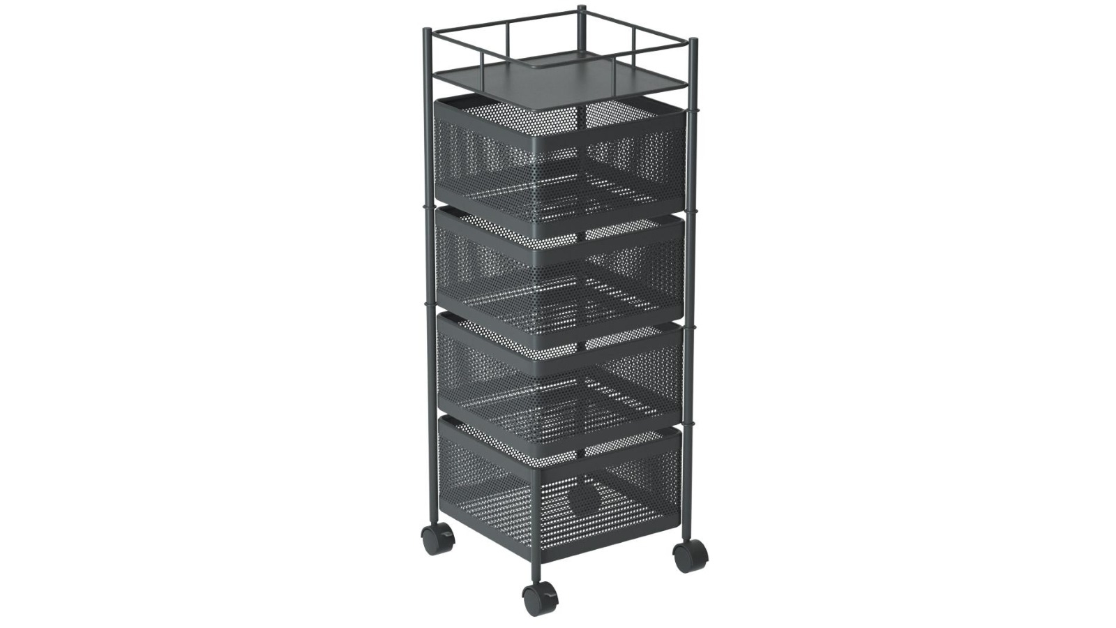 SOGA 4 Tier Steel Square Rotating Kitchen Cart Shelves with Wheels - Black