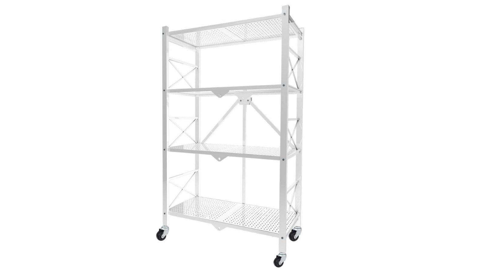 SOGA 4 Tier Steel Foldable Display Stand Shelves Organizer with Wheels - White