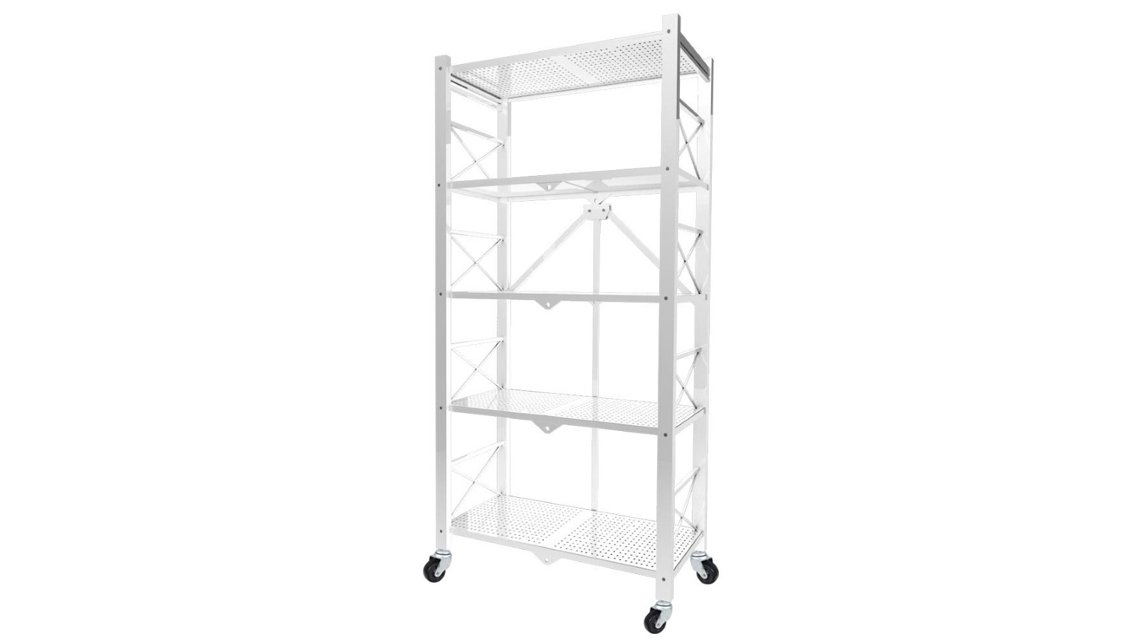 SOGA 5 Tier Steel Foldable Display Stand Shelves with Wheels - White
