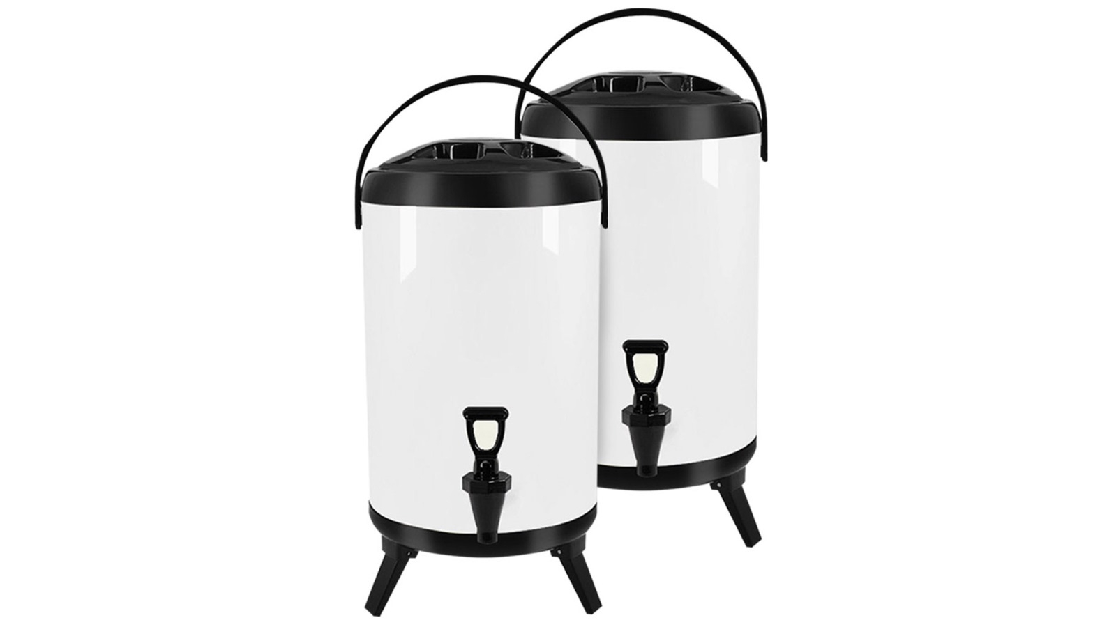 SOGA 2x 8L Stainless Steel Milk Tea Barrel with Faucet - White