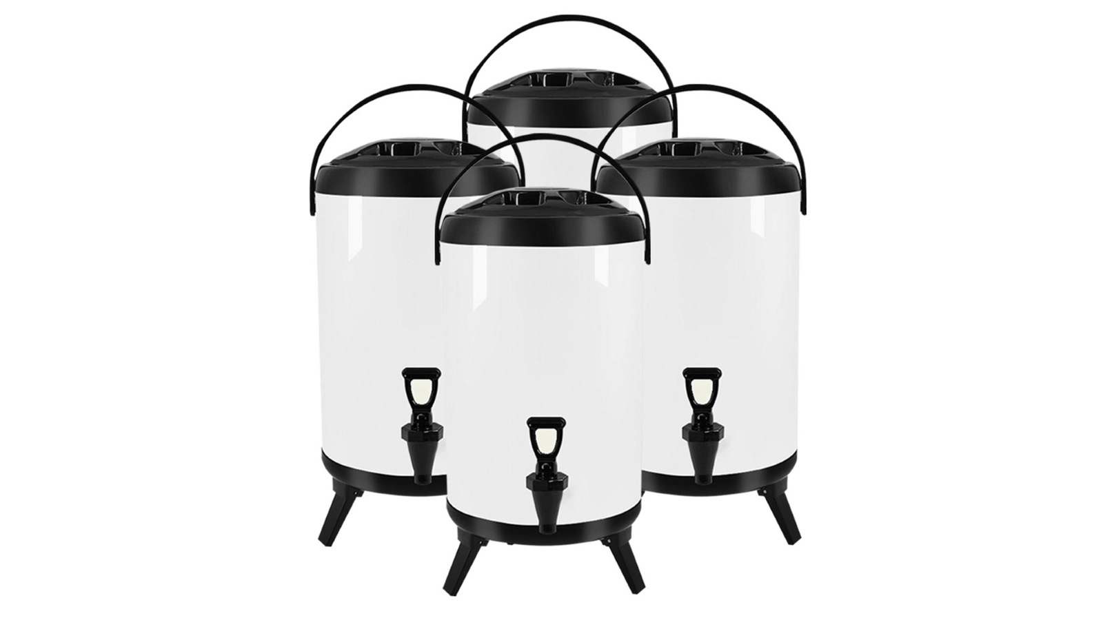 SOGA 4x 8L Stainless Steel Milk Tea Barrel with Faucet - White