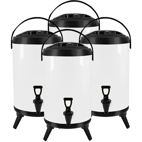 SOGA 4x 8L Stainless Steel Milk Tea Barrel with Faucet - White