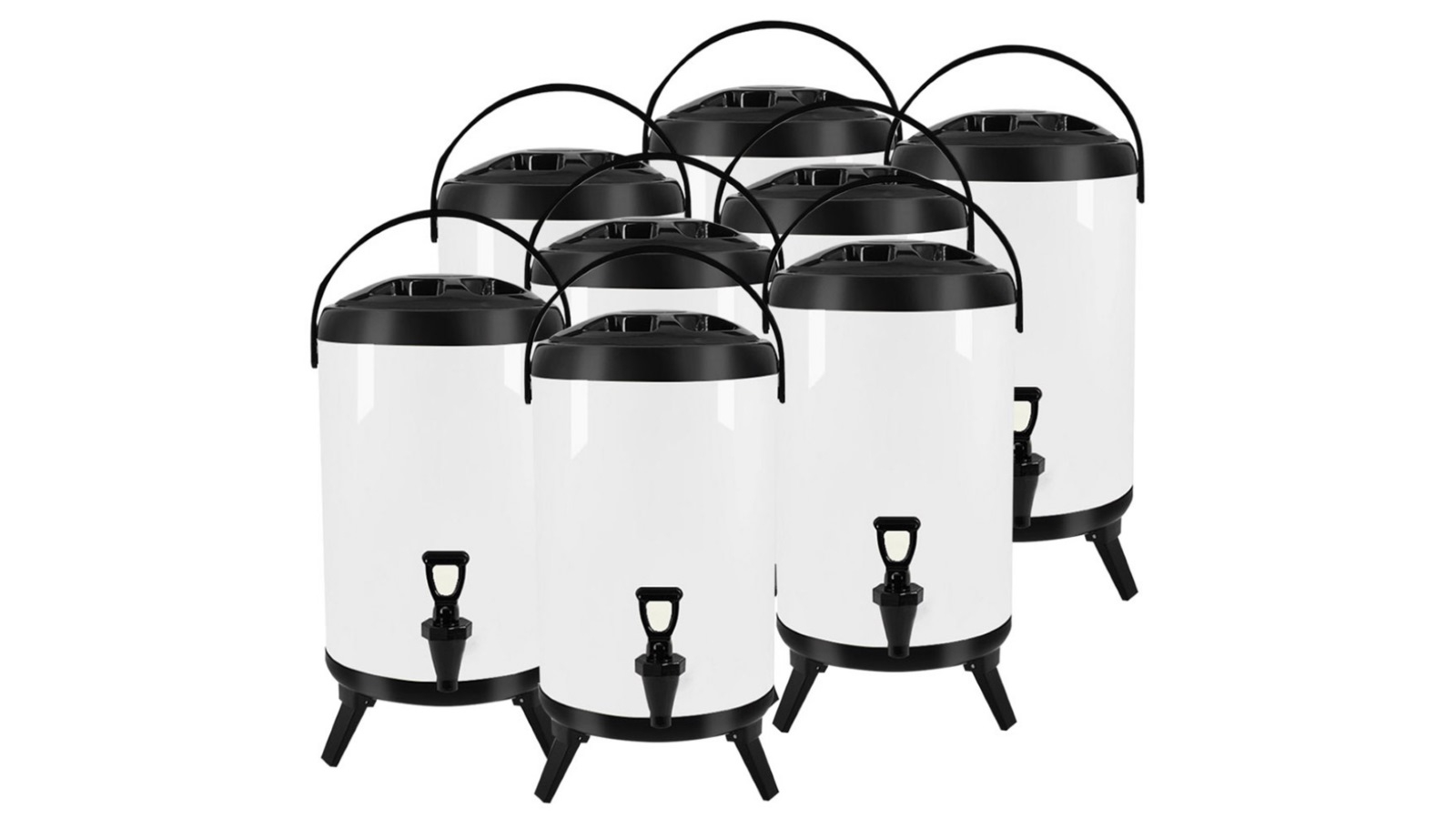 SOGA 8x 8L Stainless Steel Milk Tea Barrel with Faucet - White