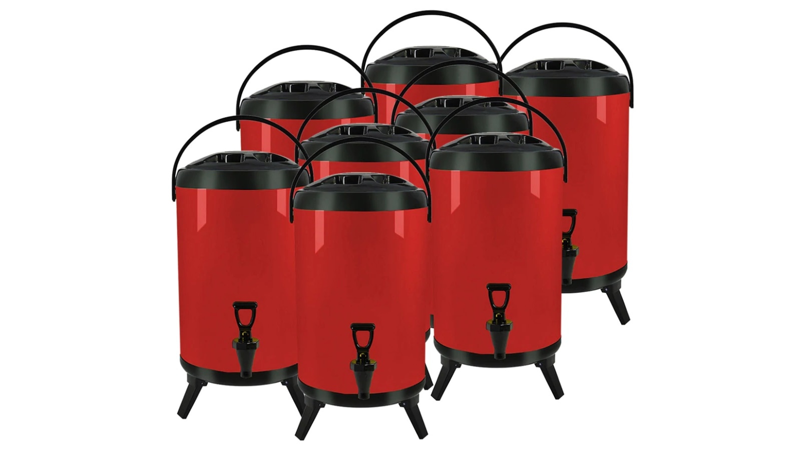 SOGA 8x 8L Stainless Steel Milk Tea Barrel with Faucet - Red