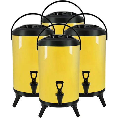 SOGA 4x 8L Stainless Steel Milk Tea Barrel with Faucet - Yellow