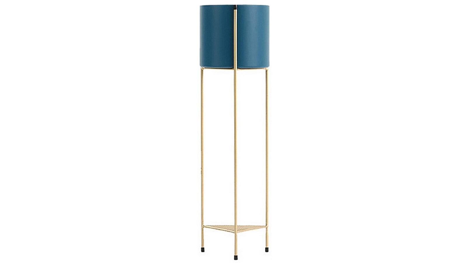 Soga 2 Layer Gold Metal Plant Stand with Blue Flower Pot - 81cm