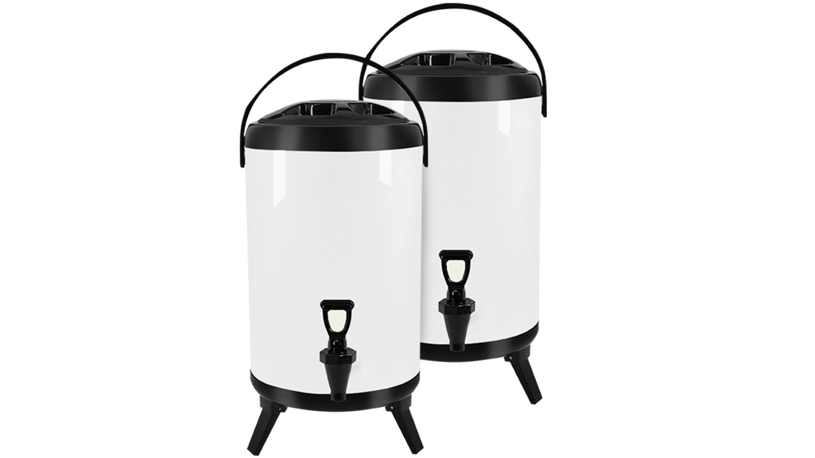 SOGA 2x 10L Stainless Steel Insulated Milk Tea Barrel Hot and Cold Beverage Dispenser Container - White