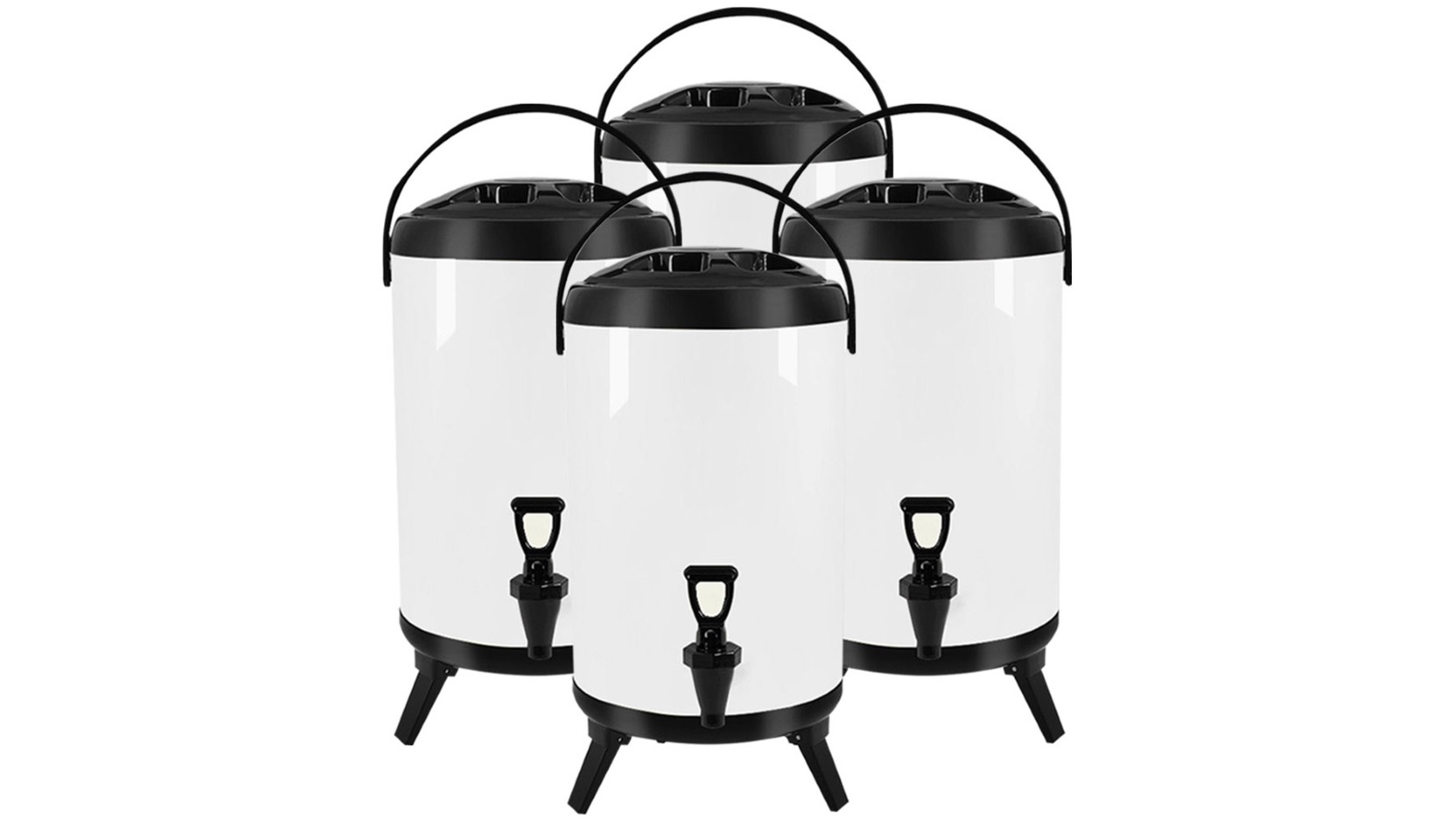 SOGA 4x 10L Stainless Steel Insulated Milk Tea Barrel Hot and Cold Beverage Dispenser Container - White