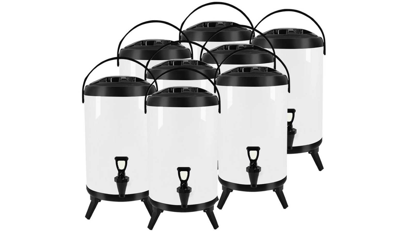 SOGA 8x 10L Stainless Steel Insulated Milk Tea Barrel Hot and Cold Beverage Dispenser Container - White