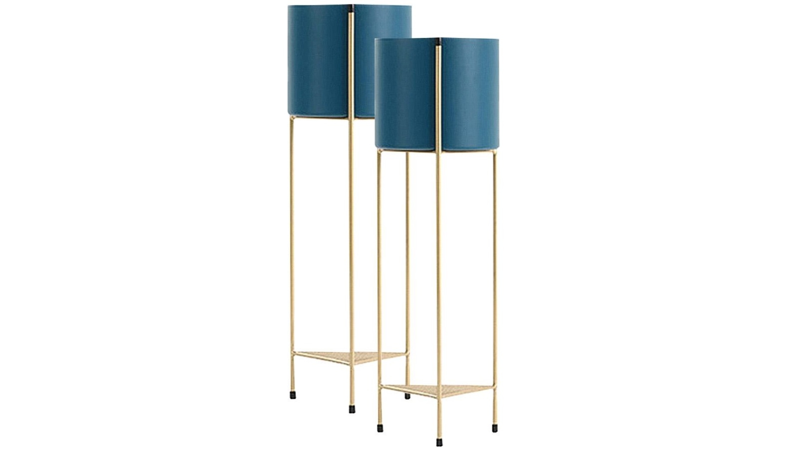 Soga 2 Piece 2 Layer Gold Metal Plant Stand with Blue Flower Pot - 81cm