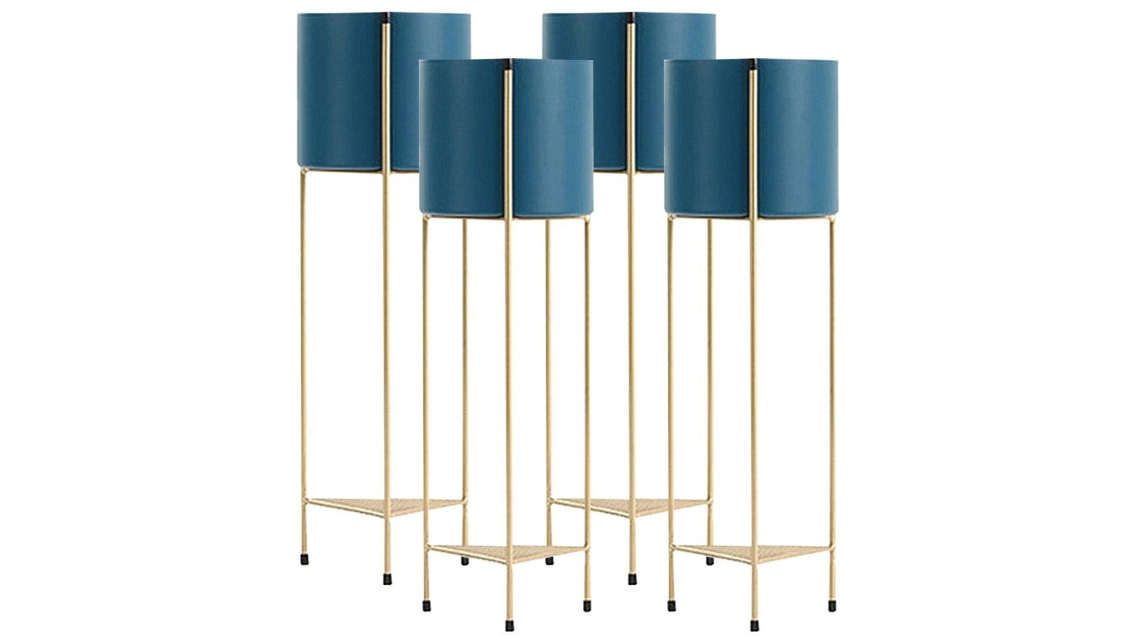 Soga 4 Piece 2 Layer Gold Metal Plant Stand with Blue Flower Pot - 81cm