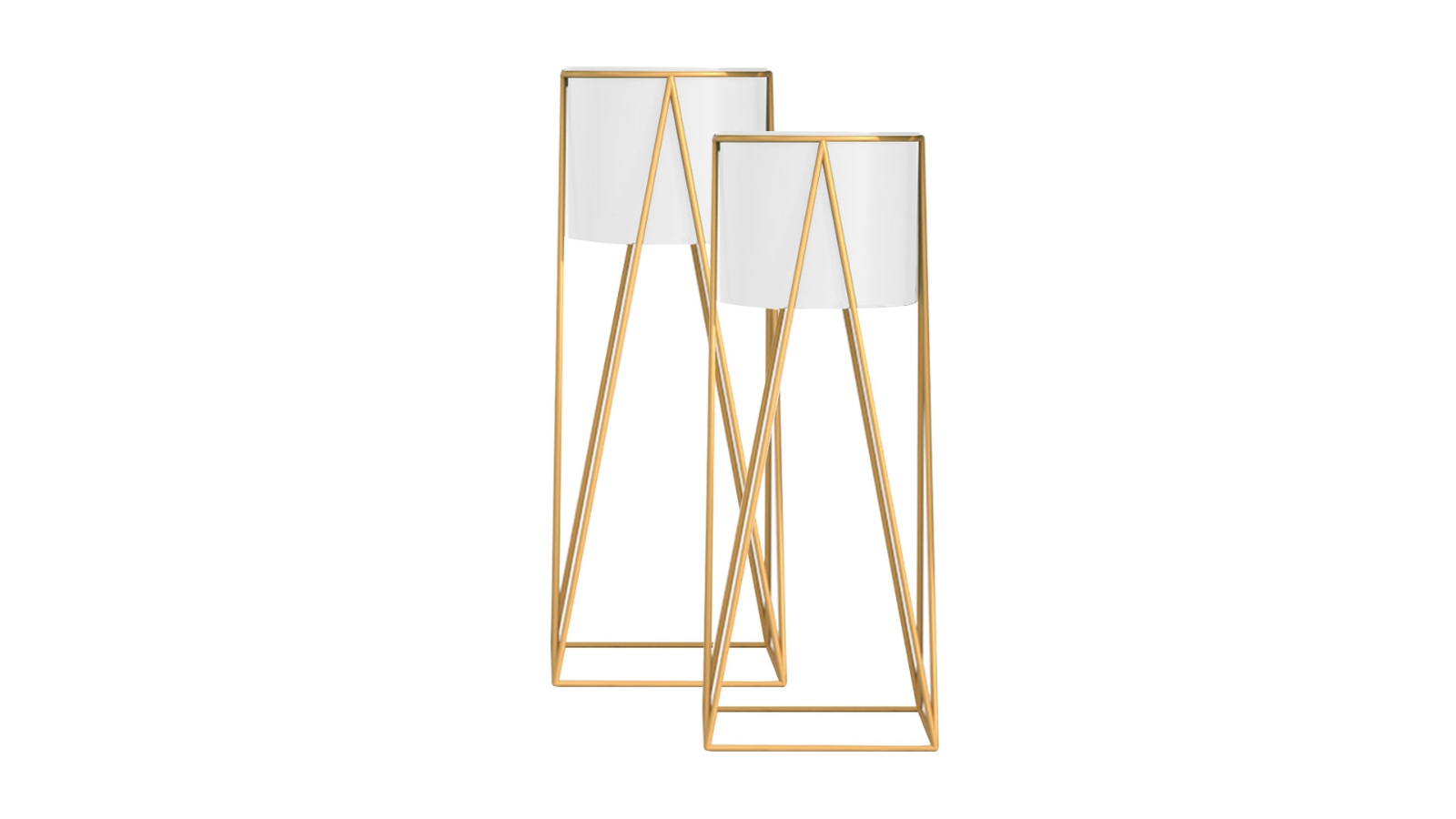Soga 2 Piece Gold Metal Plant Stand with White Flower Pot Holder - 50cm