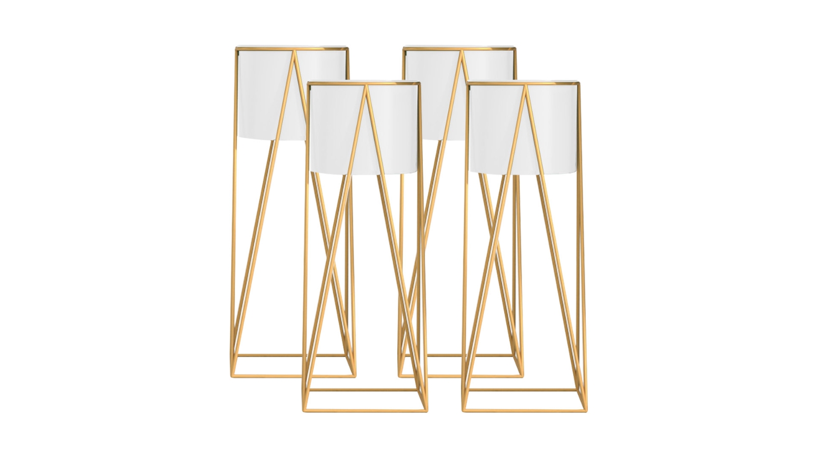 Soga 4 Piece Gold Metal Plant Stand with White Flower Pot Holder - 50cm