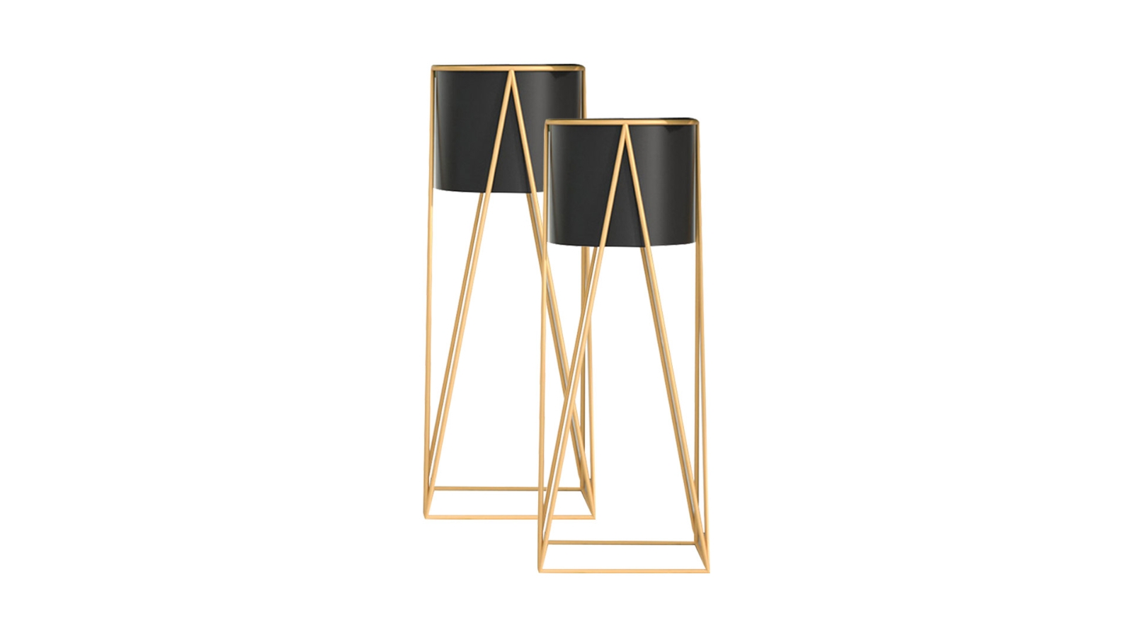 Soga 2 Piece Black Metal Plant Stand with Flower Pot Holder - 50cm