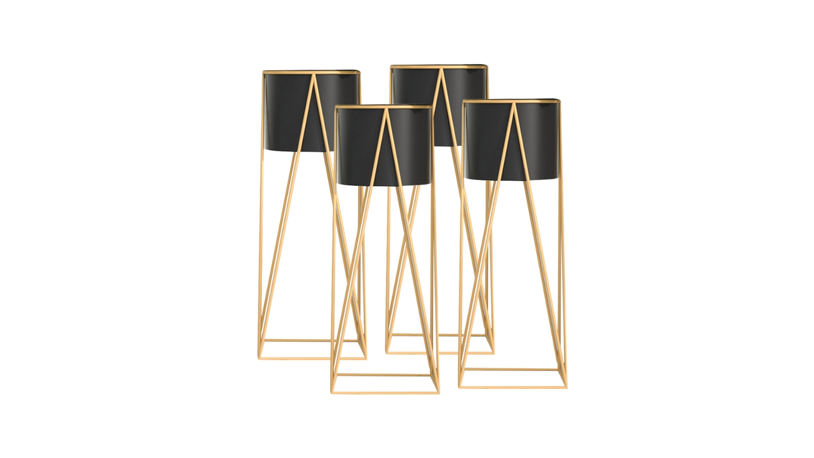 Soga 4 Piece Black Metal Plant Stand with Flower Pot Holder - 50cm