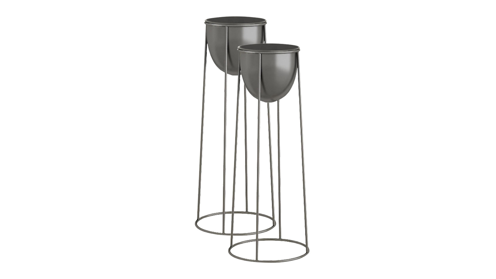 Soga 2 Piece Round Wire Metal Flower Pot Stand with Black Flowerpot Holder - 50cm
