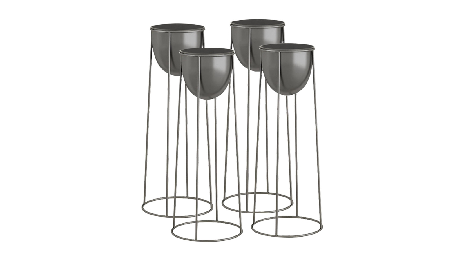 Soga 4 Piece Round Wire Metal Flower Pot Stand with Black Flowerpot Holder - 50cm