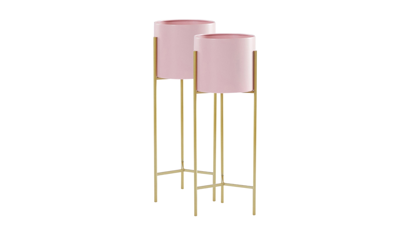 Soga 2 Piece 2 Layer Gold Metal Plant Stand with Pink Flower Pot Holder - 42cm