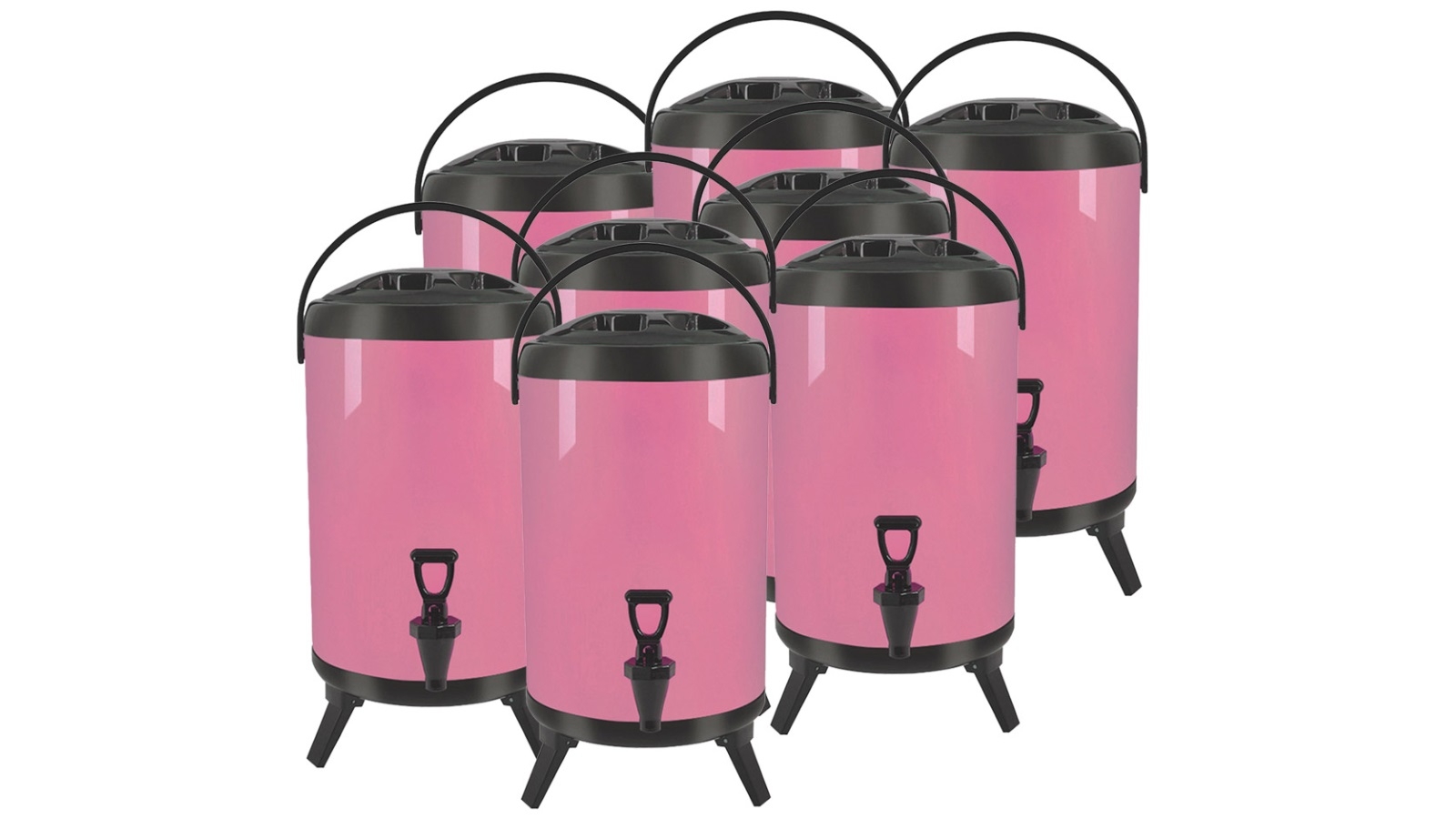 SOGA 8x 10L Stainless Steel Insulated Milk Tea Barrel Hot and Cold Beverage Dispenser Container - Pink