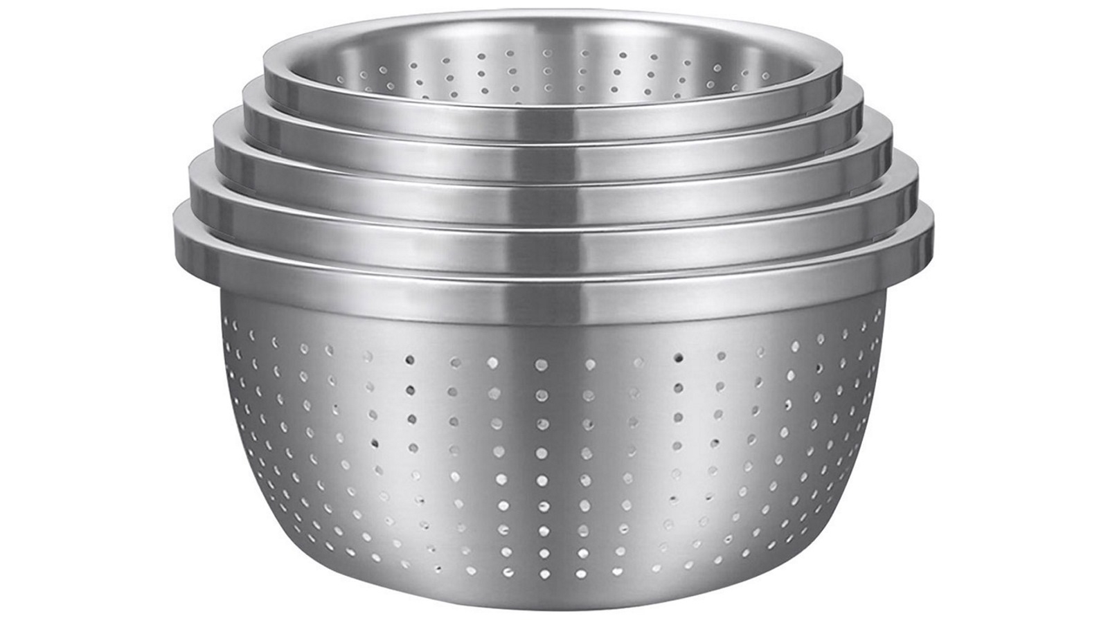 SOGA 5-Piece 20cm, 24cm, 26cm, 28cm and 30cm Stainless Steel Colander Bowls Set