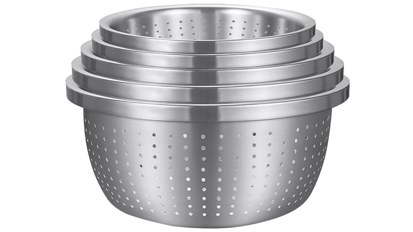 SOGA 5-Pieces 24cm, 26cm, 28cm, 30cm and 32cm Stainless Steel Colander Bowls Set