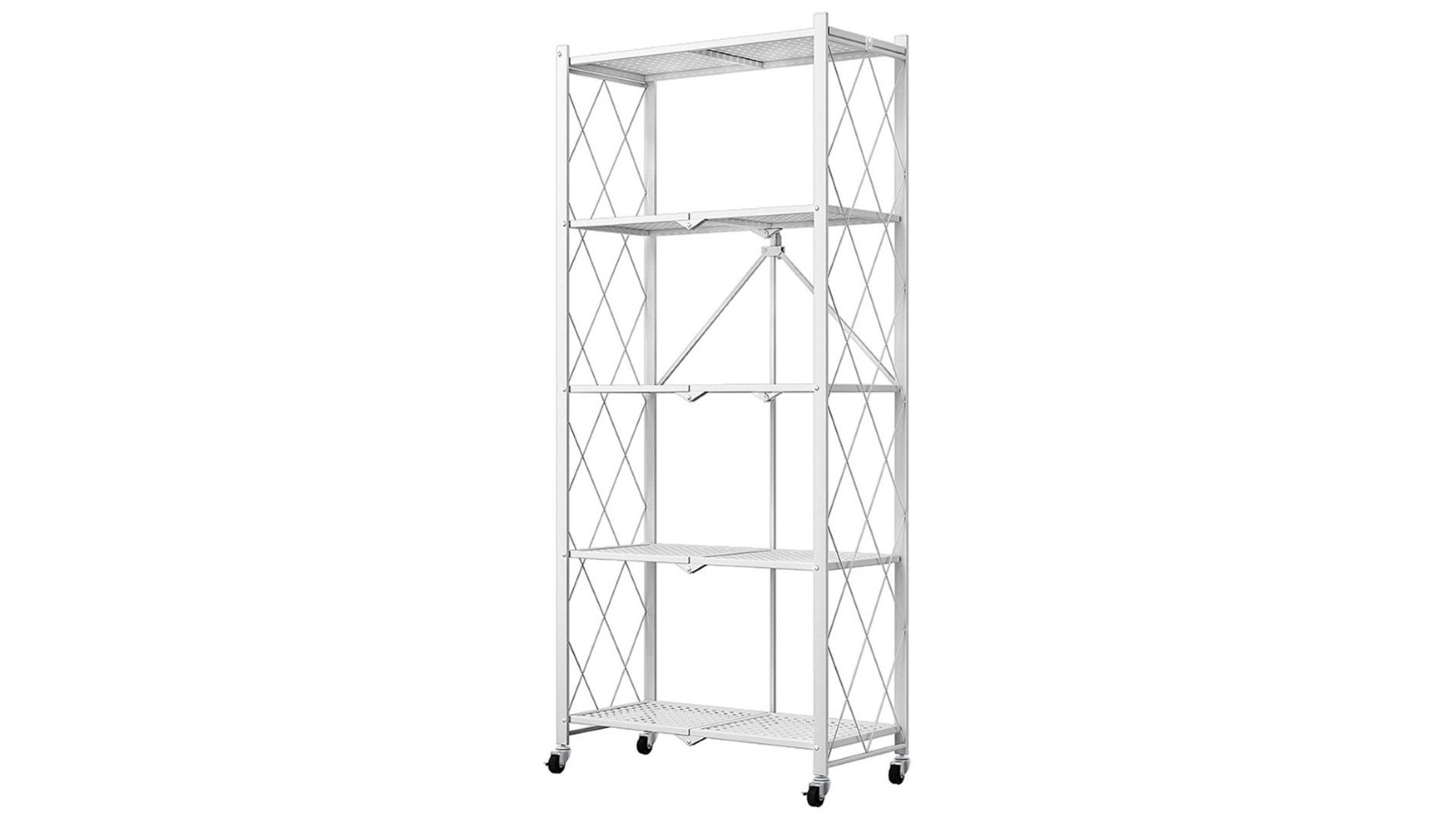 SOGA 5 Tier Steel Foldable Kitchen Cart Multi-Functional Shelves with Wheels - White