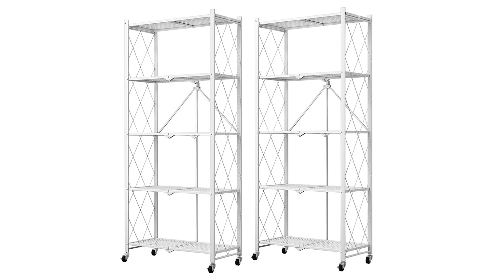 SOGA 2x 5 Tier Steel Foldable Kitchen Cart Multi-Functional Shelves with Wheels - White