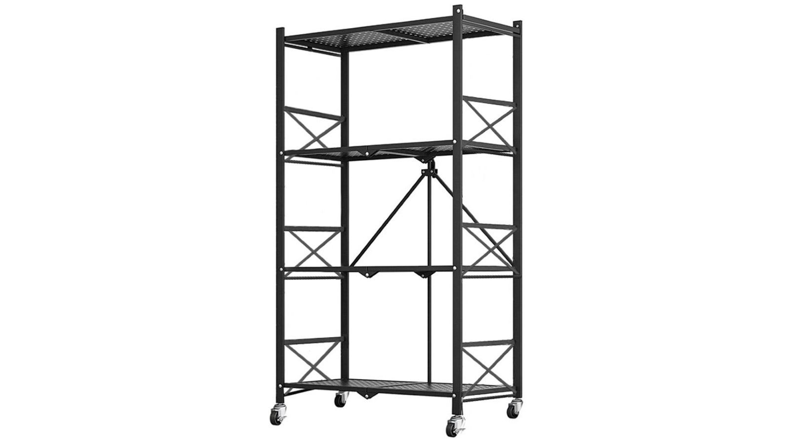SOGA 4 Tier Steel Foldable Display Stand Shelves Organizer with Wheels - Black