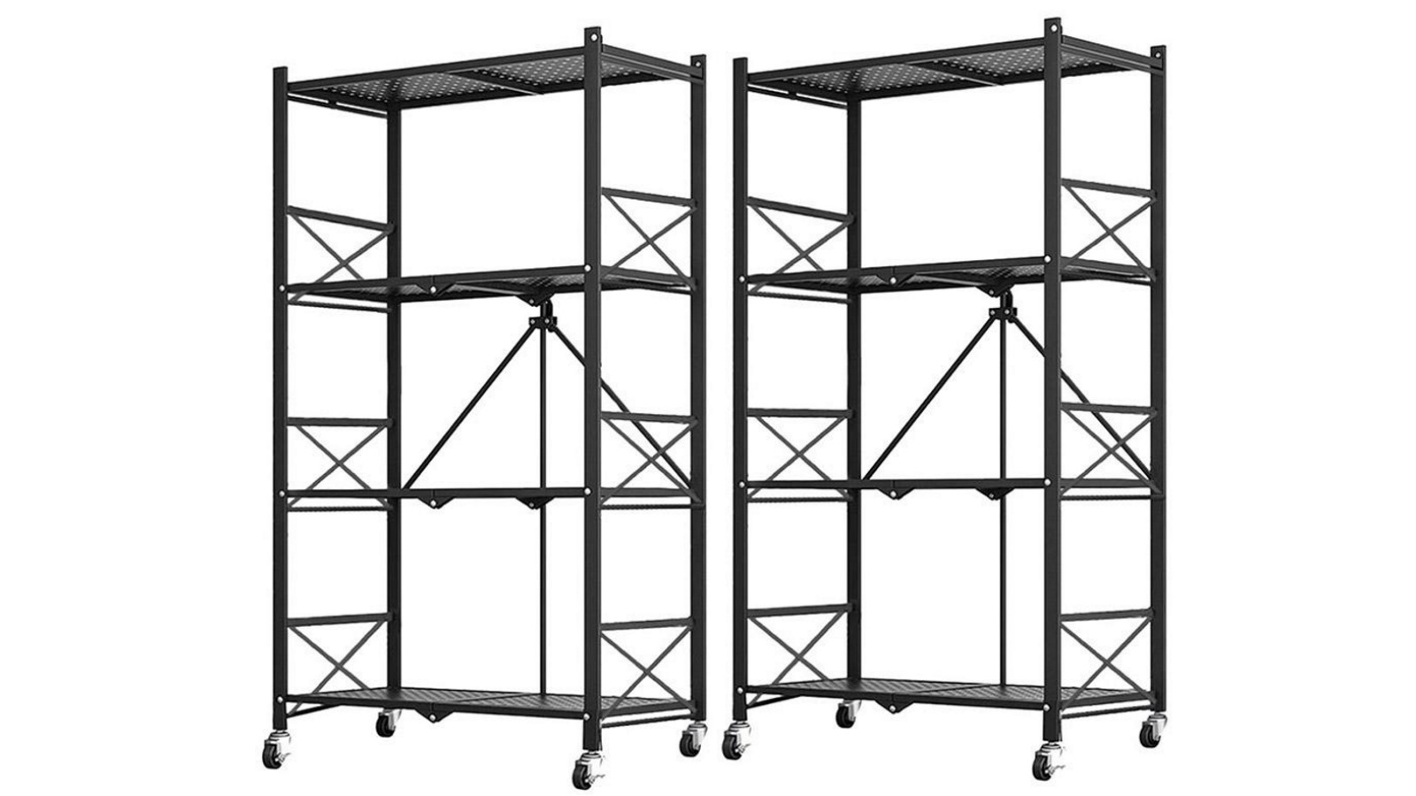 SOGA 2X 4 Tier Steel Foldable Display Stand Shelves Organizer with Wheels - Black