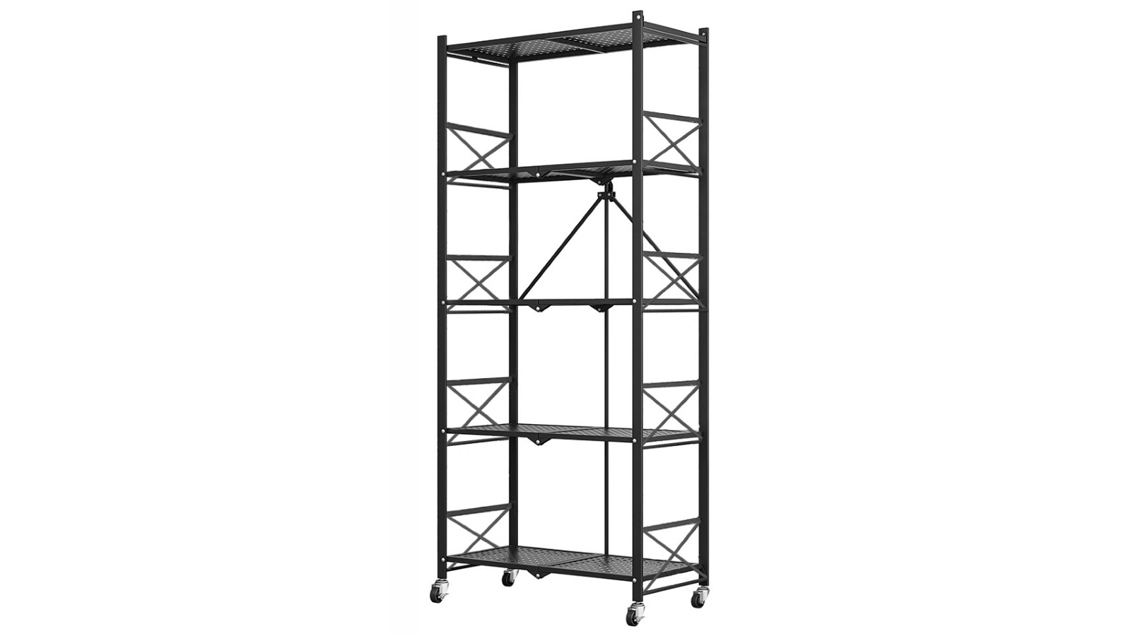 SOGA 5 Tier Steel Foldable Display Stand Shelves with Wheels - Black
