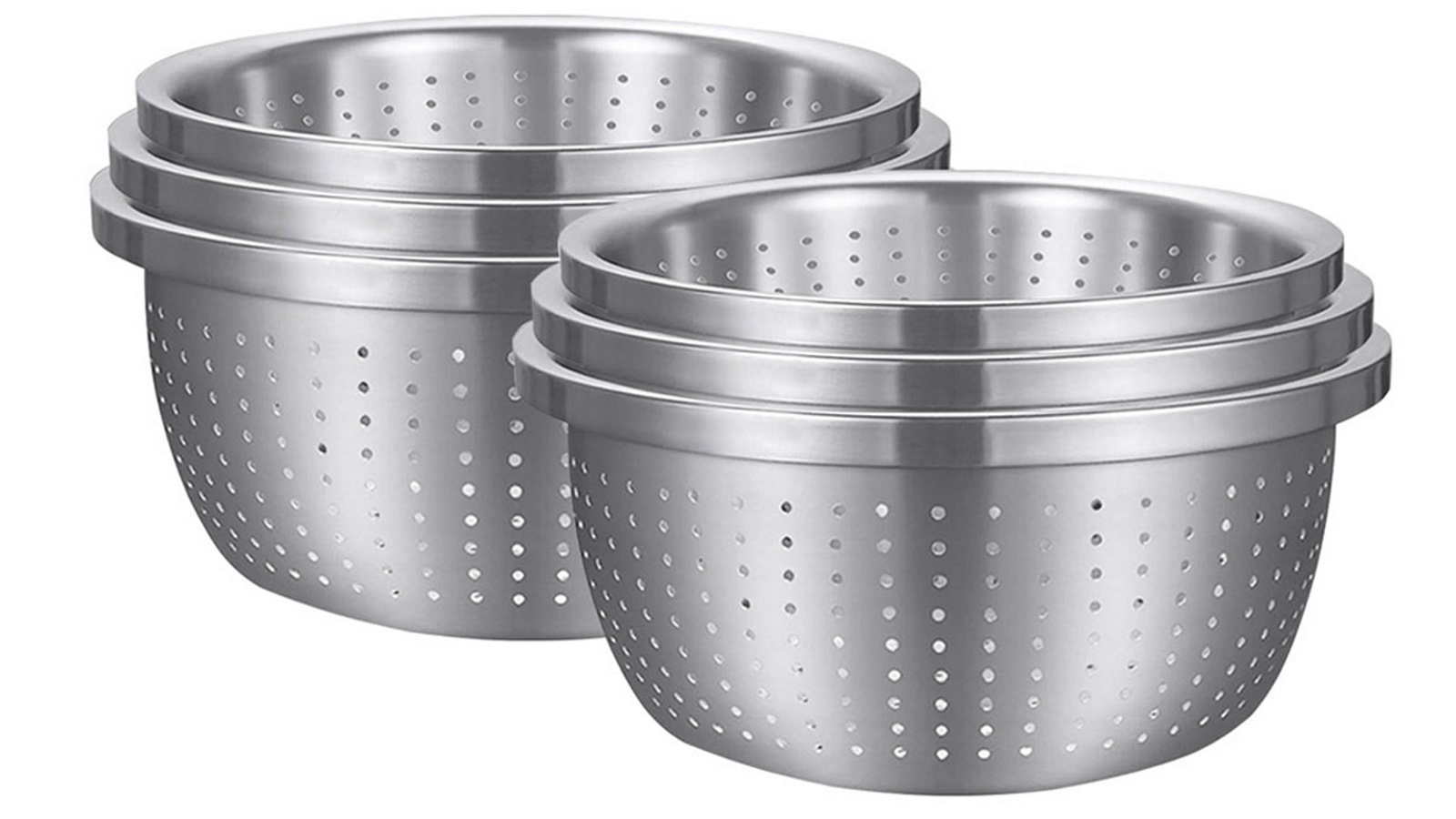 SOGA 2x 3-Piece 20cm, 24cm and 26cm Stainless Steel Colander Bowls Set