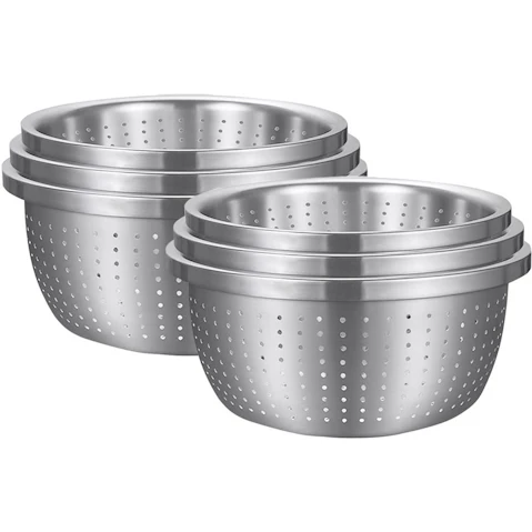 SOGA 2x 3 Piece 20cm, 22cm and 24cm Stainless Steel Colander Bowls Set